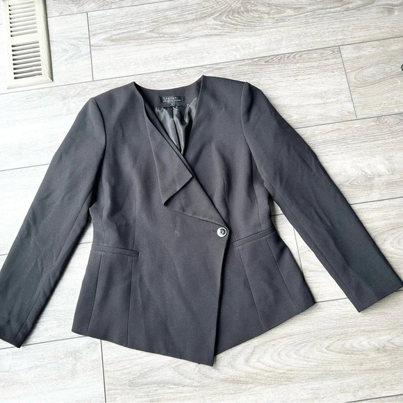 Tahari Black Ruffle Asymmetrical Blazer - Picture 4 of 16